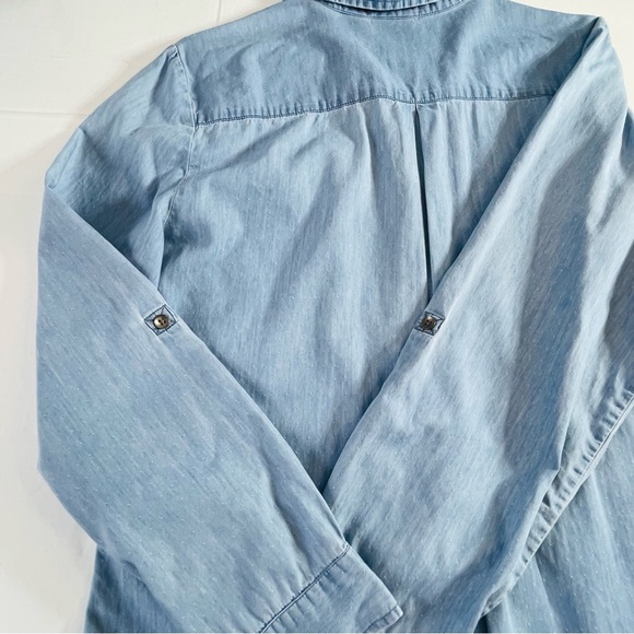 Chicos 100% Cotton Jean Shirt polka dots  Lightweigh Button Front ombre Look L - Picture 8 of 8